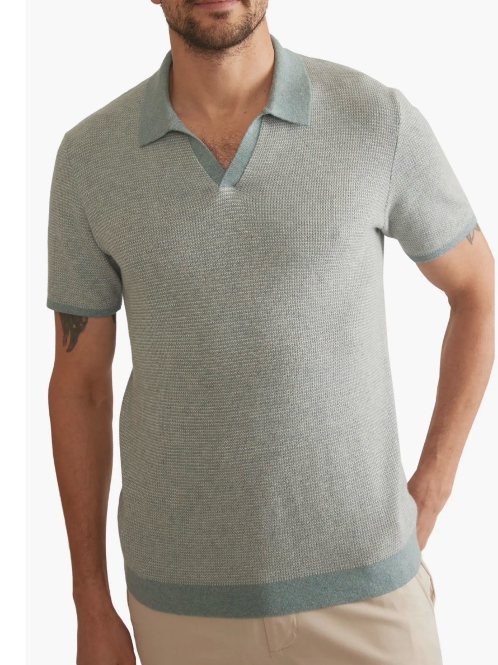Marine Layer Liam Soft Sage Knit Polo size Large cotton blend